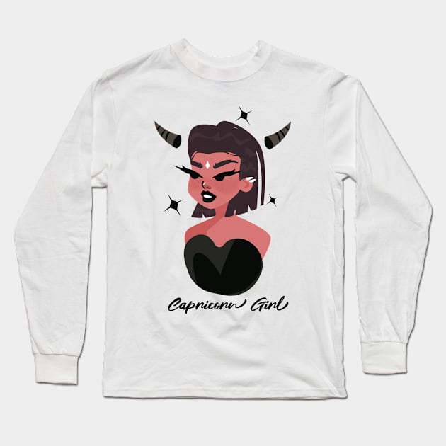 Capricorn Girl Zodiac Sign Long Sleeve T-Shirt by Funnyology